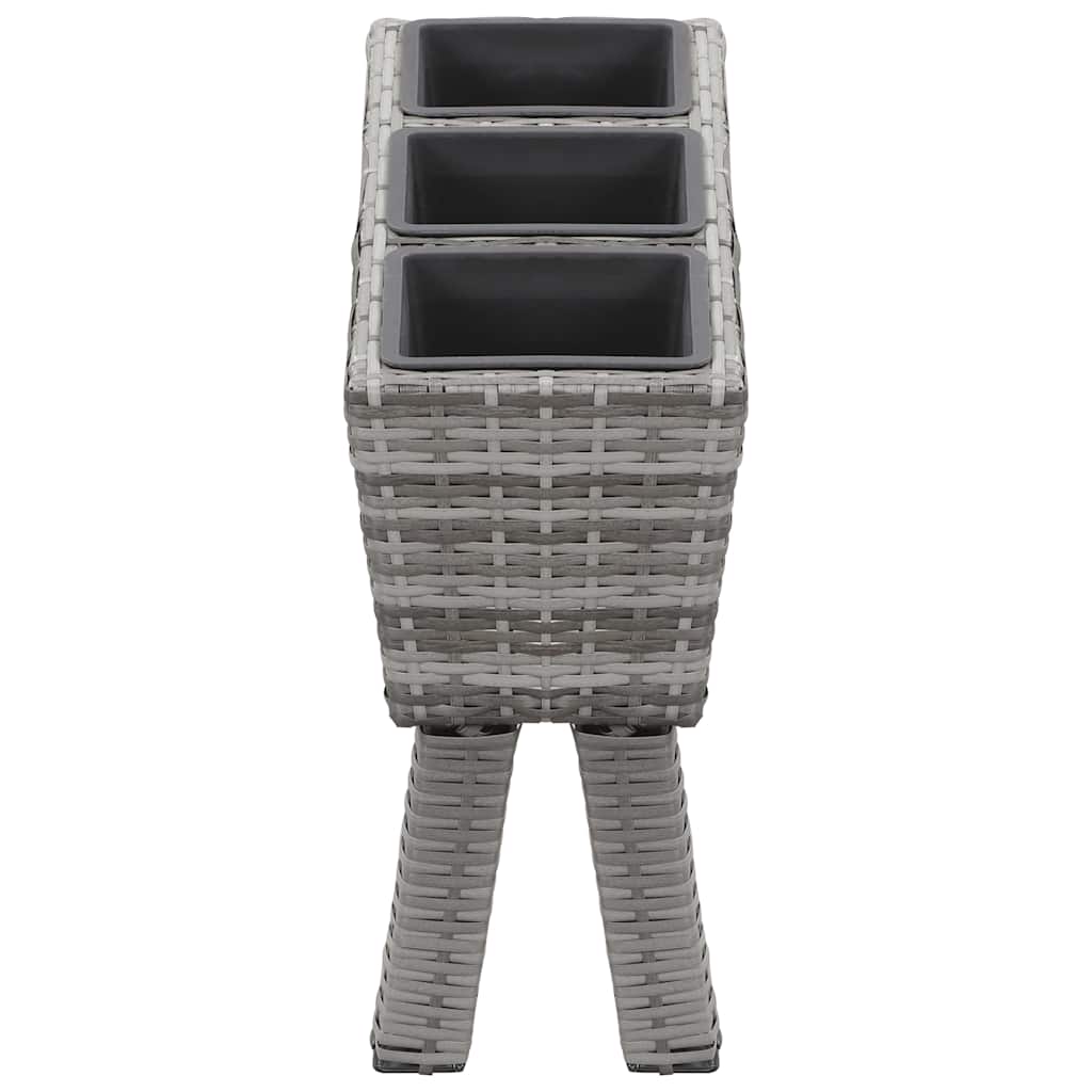 Garden Raised Bed with Legs and 3 Pots 72x25x50 cm Poly Rattan Grey