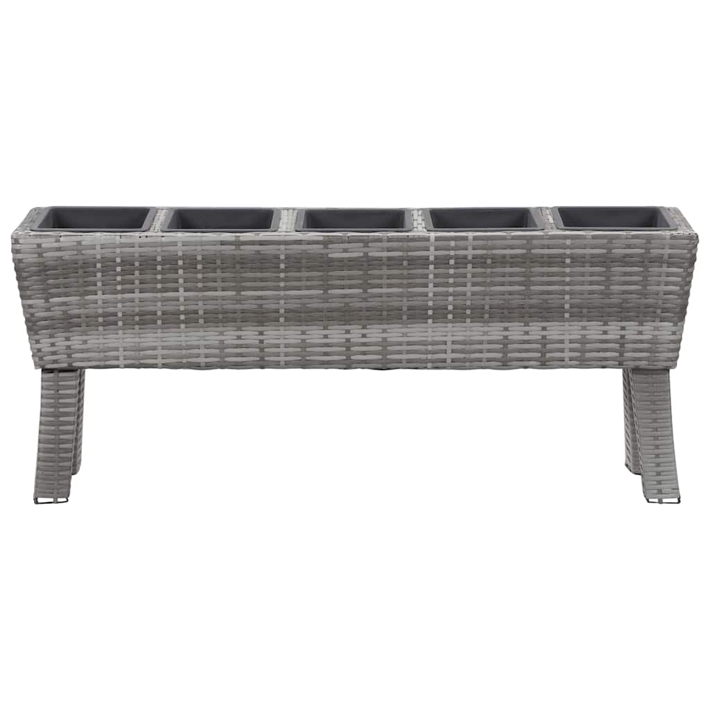 Garden Raised Bed with Legs and 5 Pots 118x25x50 cm Poly Rattan Grey