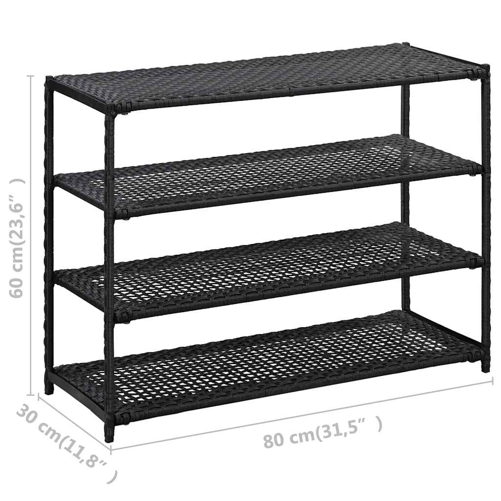 Shoe Rack Black 80x30x60 cm Poly Rattan