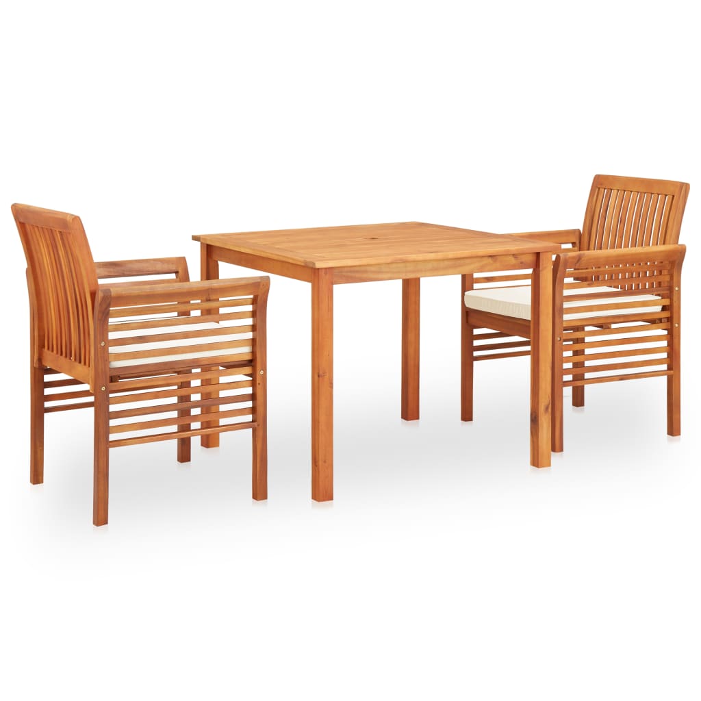 3 Piece Outdoor Dining Set with Cushions Solid Wood Acacia