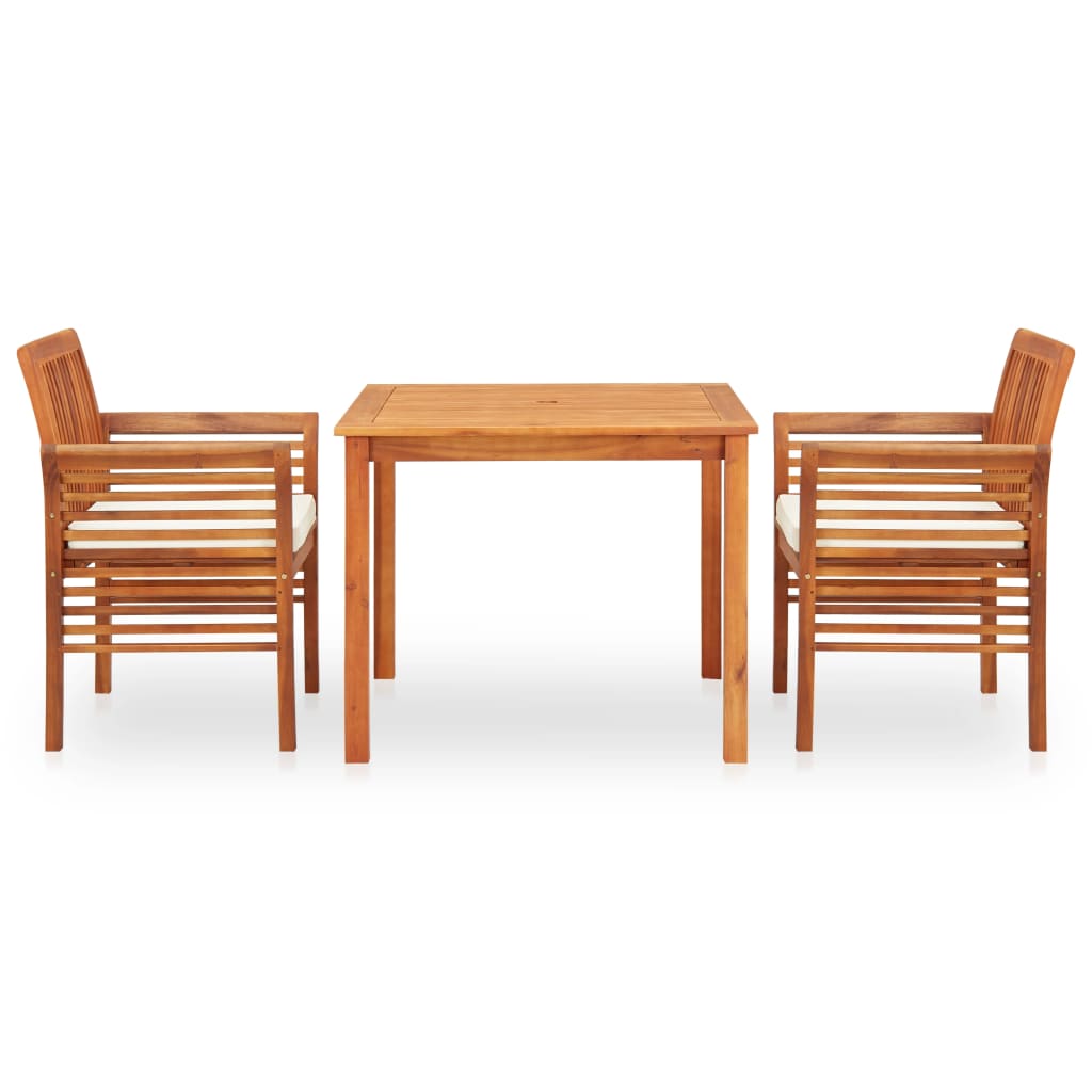 3 Piece Outdoor Dining Set with Cushions Solid Wood Acacia