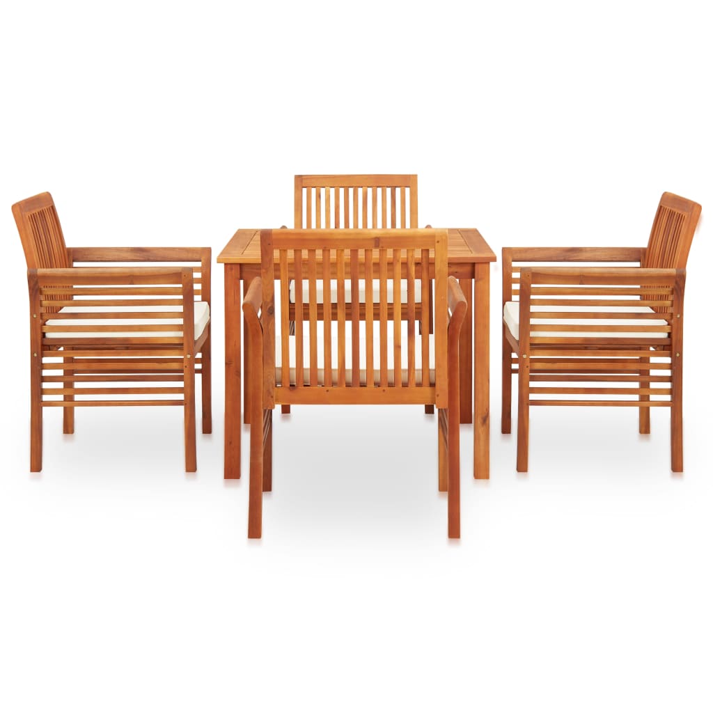 5 Piece Outdoor Dining Set with Cushions Solid Wood Acacia