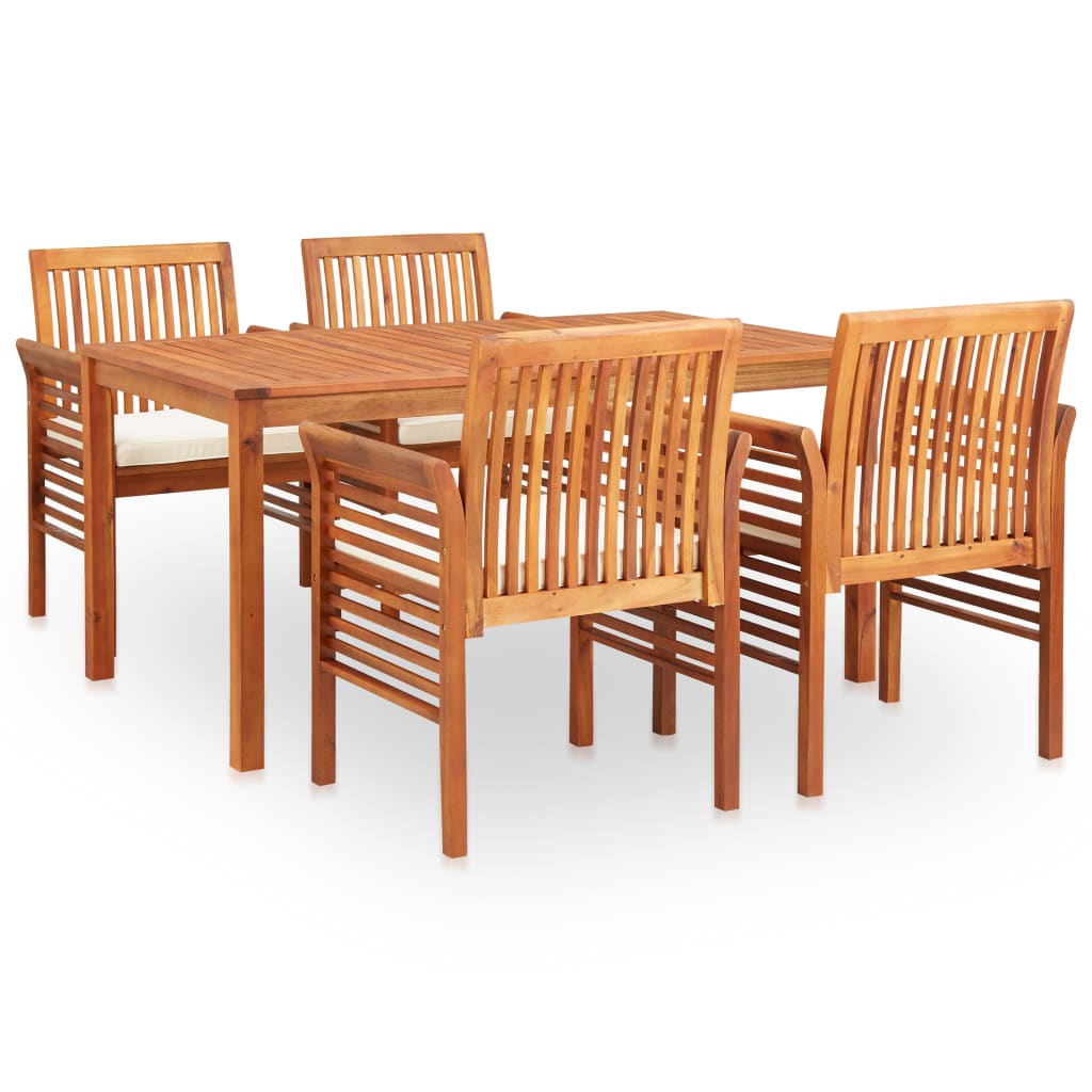 5 Piece Outdoor Dining Set with Cushions Solid Wood Acacia