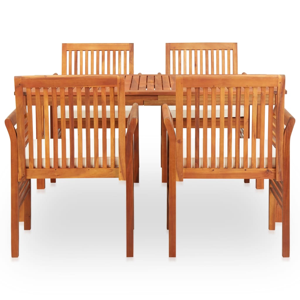 5 Piece Outdoor Dining Set with Cushions Solid Wood Acacia