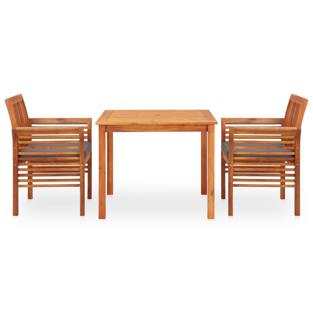 3 Piece Outdoor Dining Set with Cushions Solid Wood Acacia