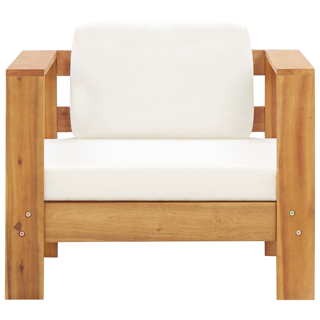 4 Piece Garden Lounge Set with Cushions Cream Solid Acacia Wood