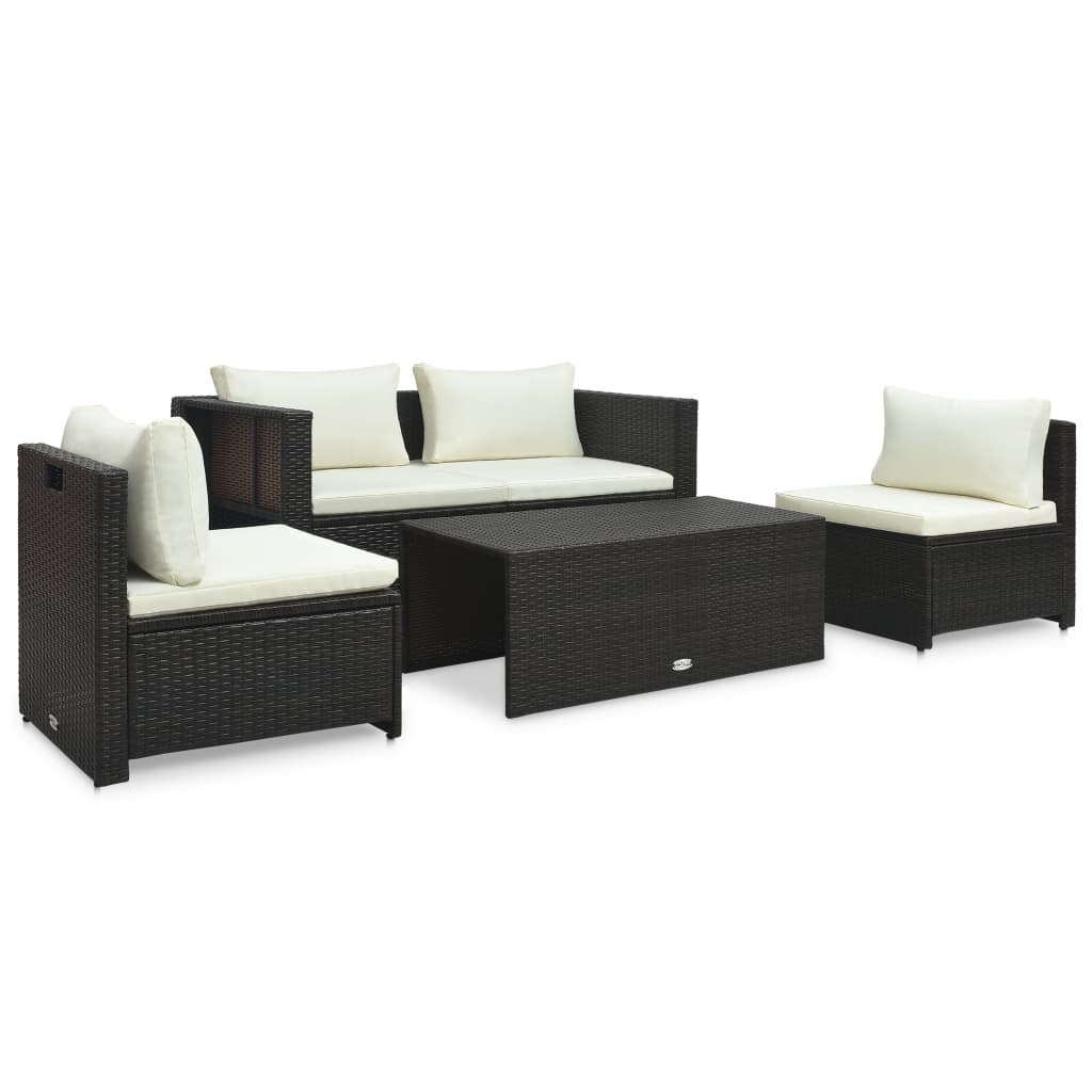 6 Piece Garden Lounge Set with Cushions Poly Rattan Brown