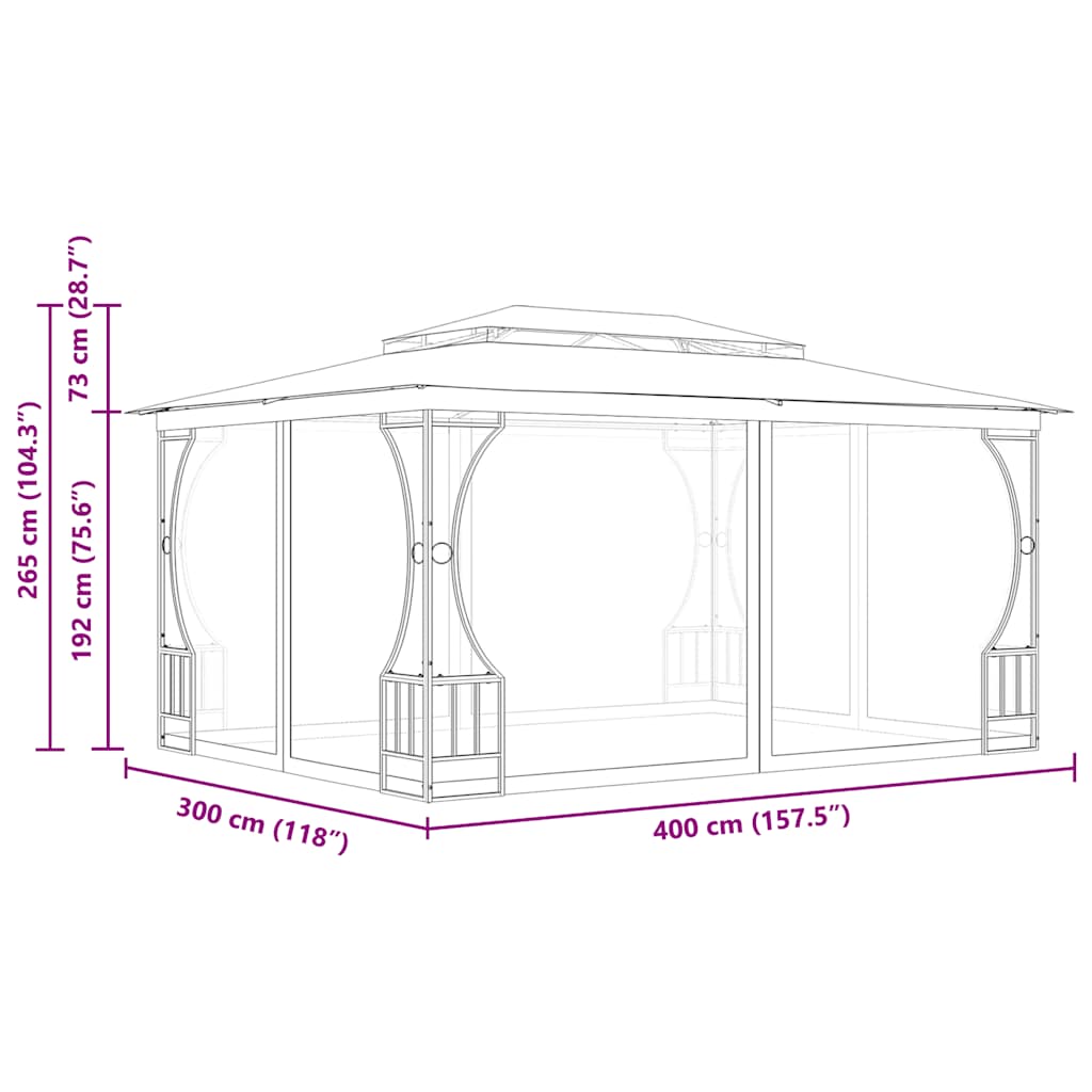 Gazebo with Nets 300x400x265 cm Anthracite