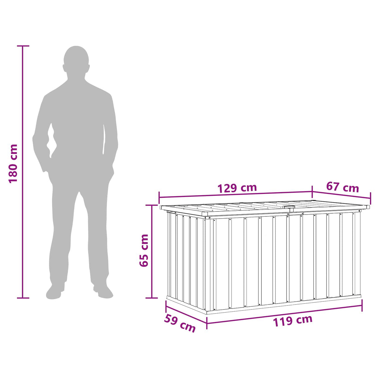 Garden Storage Box Grey 129x67x65 cm