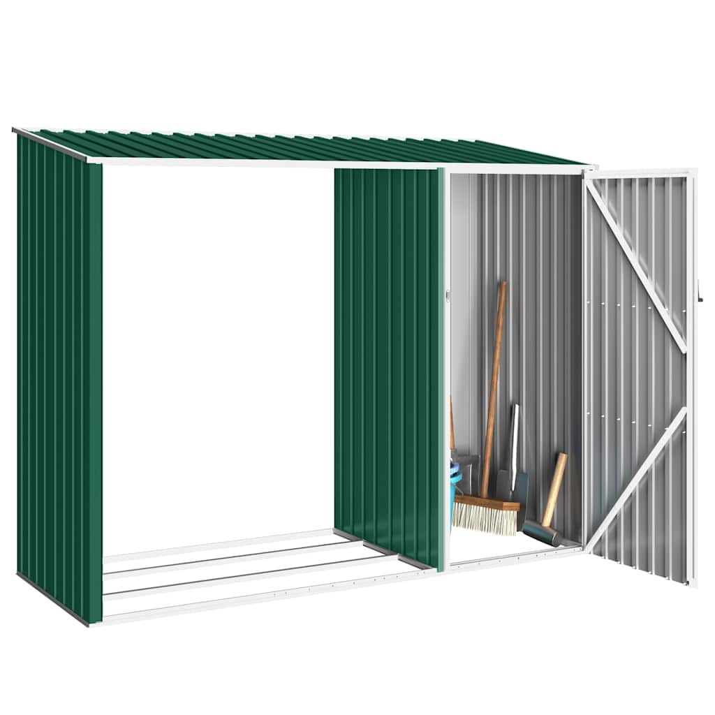 Garden Firewood Shed Green 245x98x159 cm Galvanised Steel