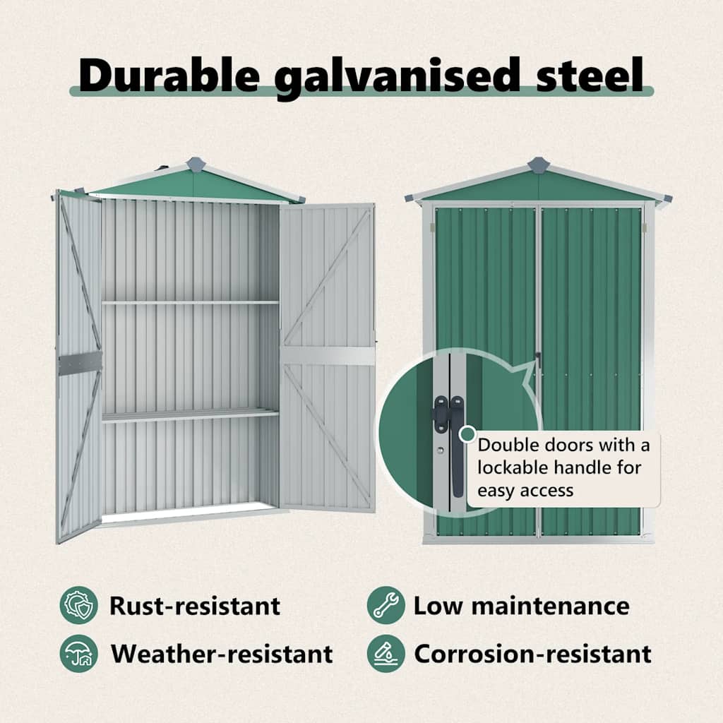 Garden Shed Green 116x45x175 cm Galvanised Steel
