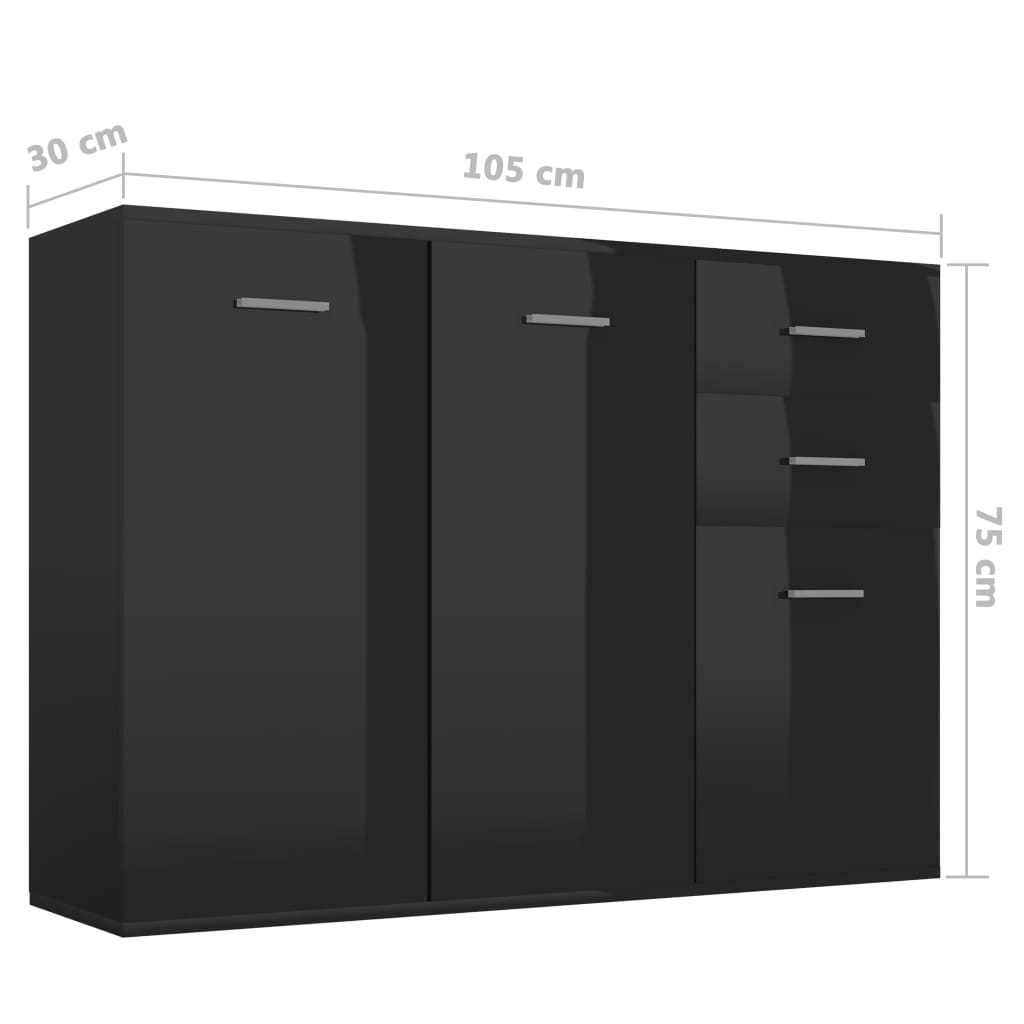 Sideboard High Gloss Black 105x30x75 cm Engineered Wood