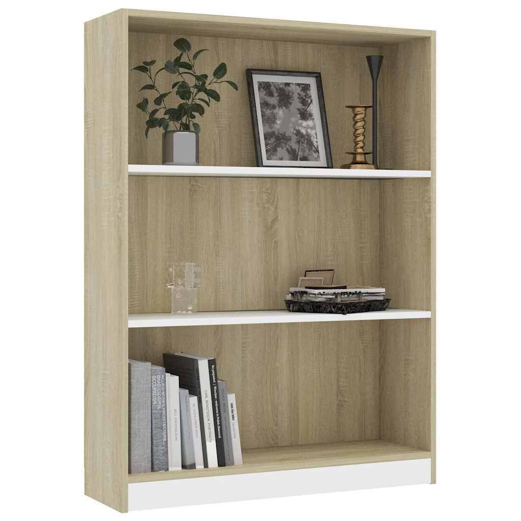 Bookshelf White and Sonoma Oak 80x24x108 cm Engineered Wood
