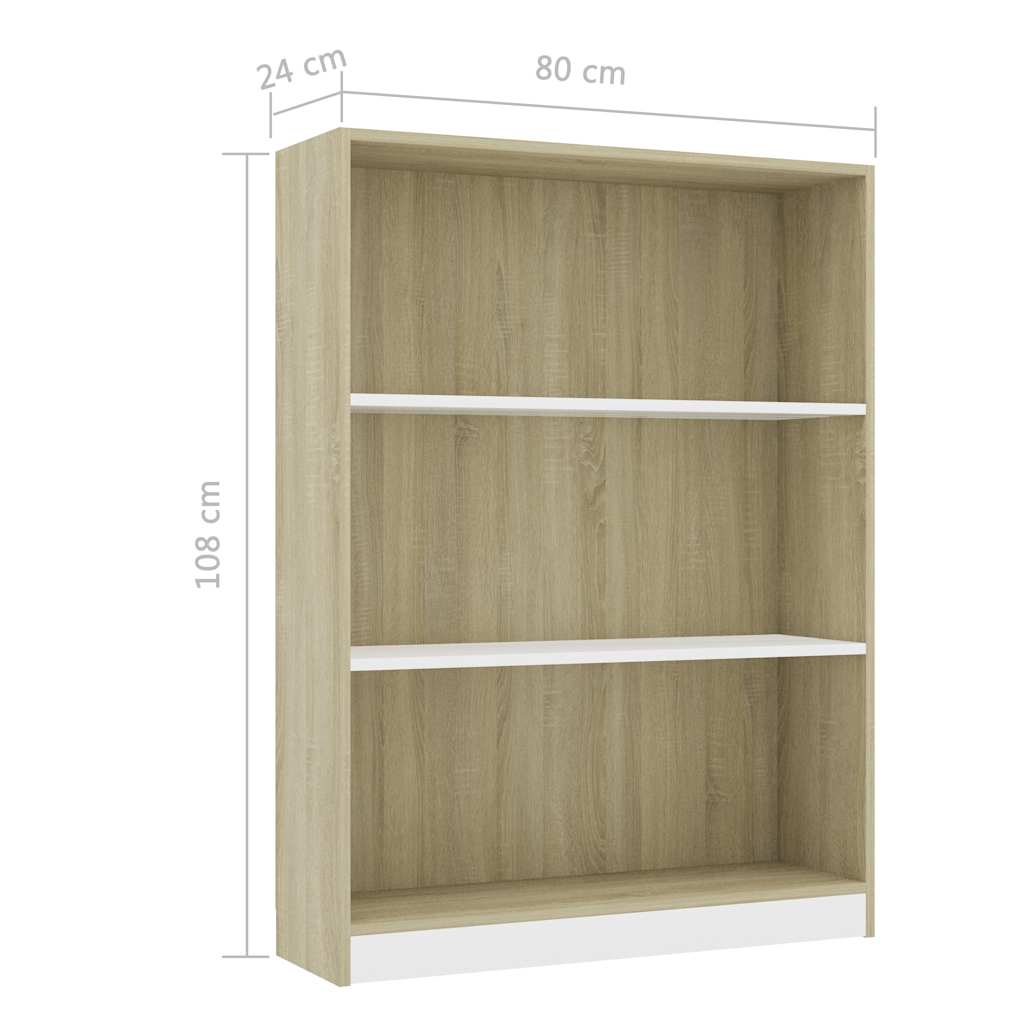 Bookshelf White and Sonoma Oak 80x24x108 cm Engineered Wood