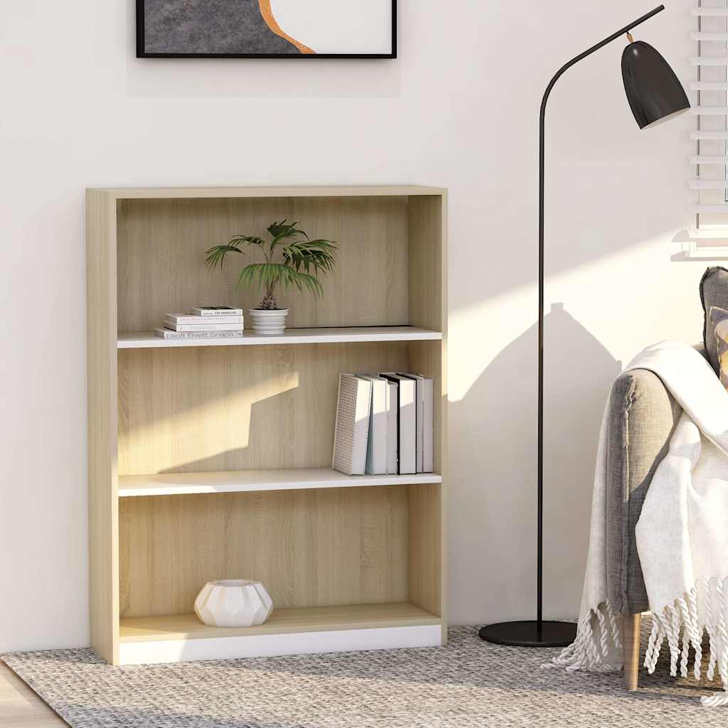 Bookshelf White and Sonoma Oak 80x24x108 cm Engineered Wood