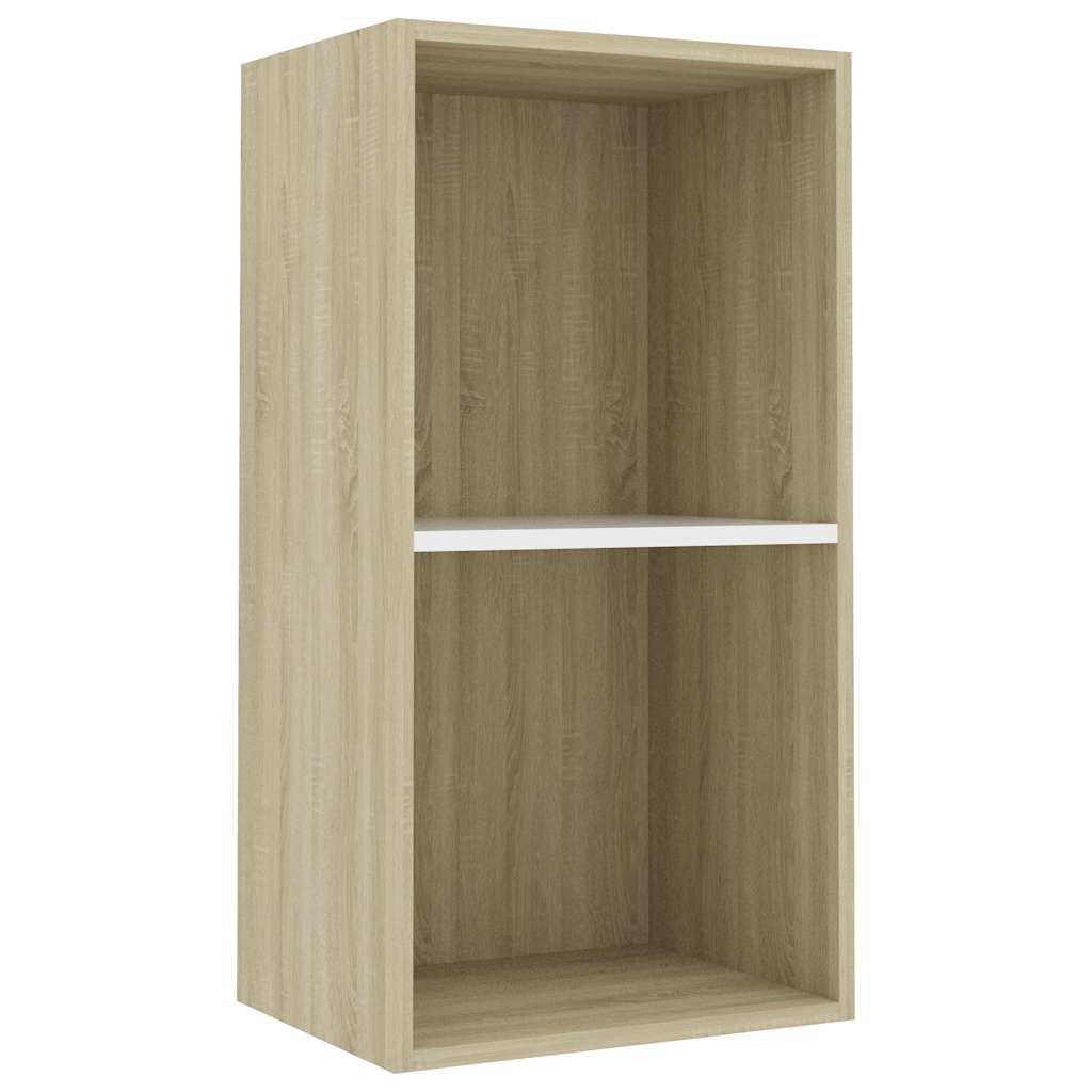 2-Tier Book Cabinet White and Sonoma Oak 40x30x76.5 cm Engineered Wood