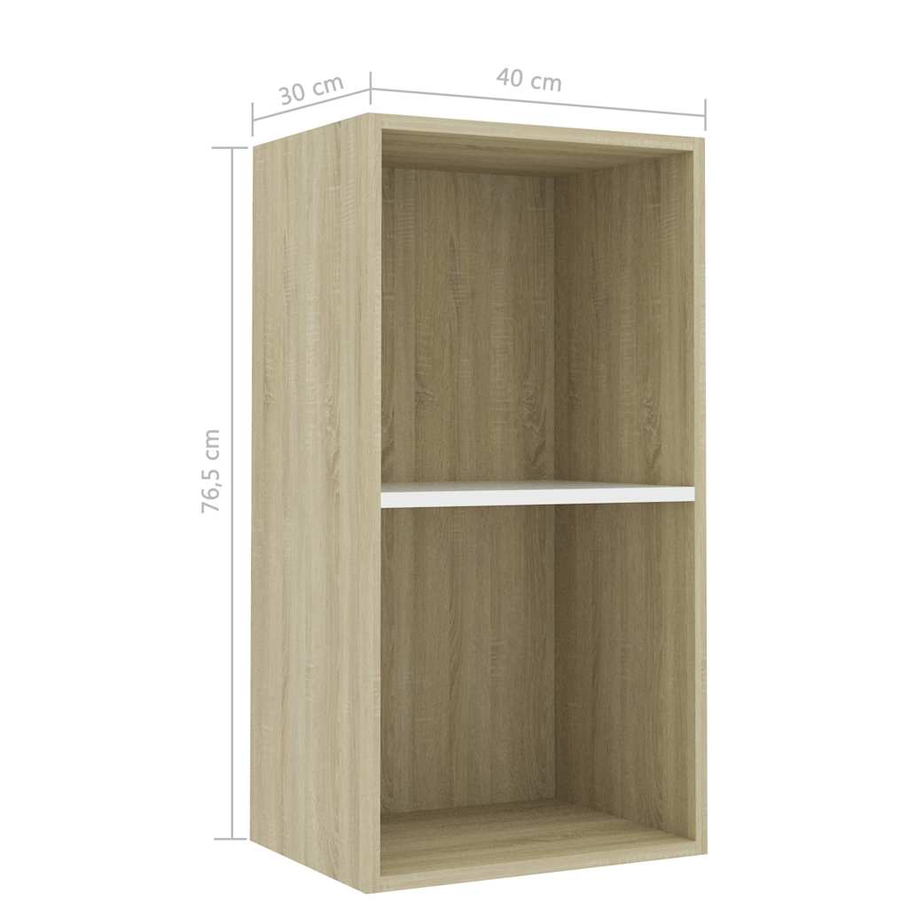 2-Tier Book Cabinet White and Sonoma Oak 40x30x76.5 cm Engineered Wood
