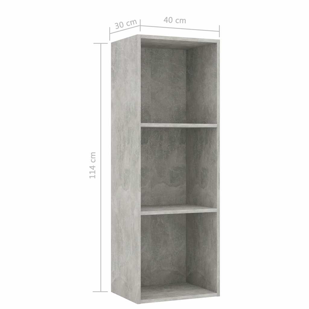 3-Tier Book Cabinet Concrete Grey 40x30x114 cm Engineered Wood