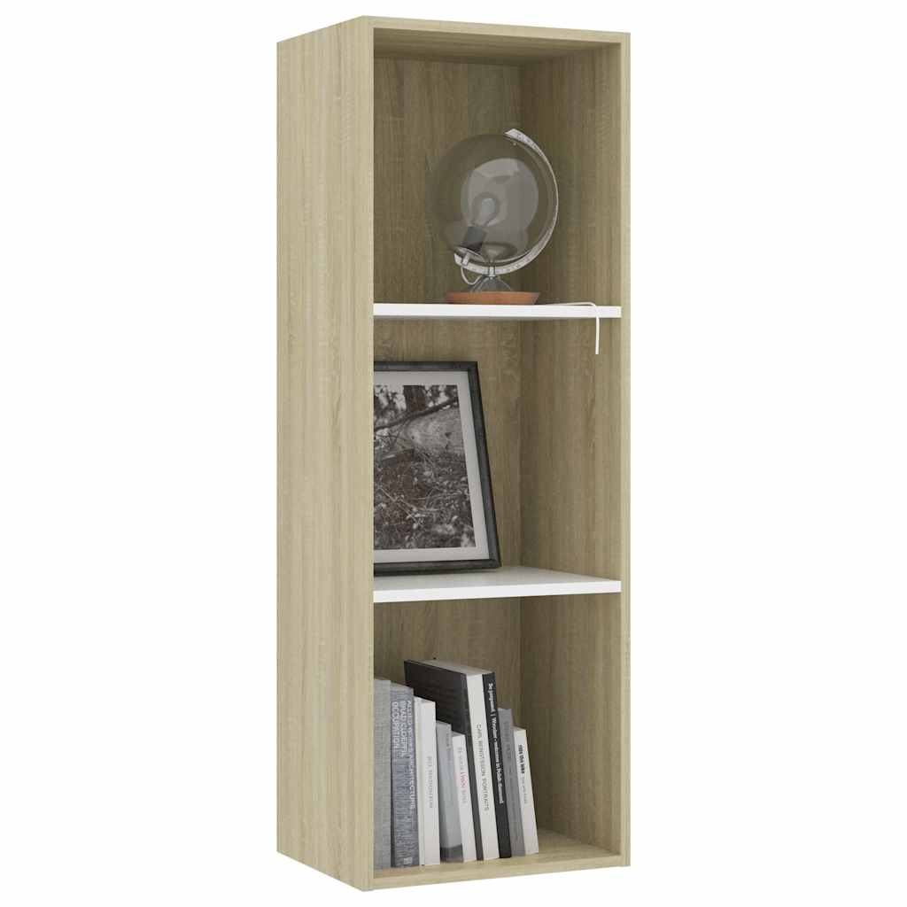 3-Tier Book Cabinet White and Sonoma Oak 40x30x114 cm Engineered Wood