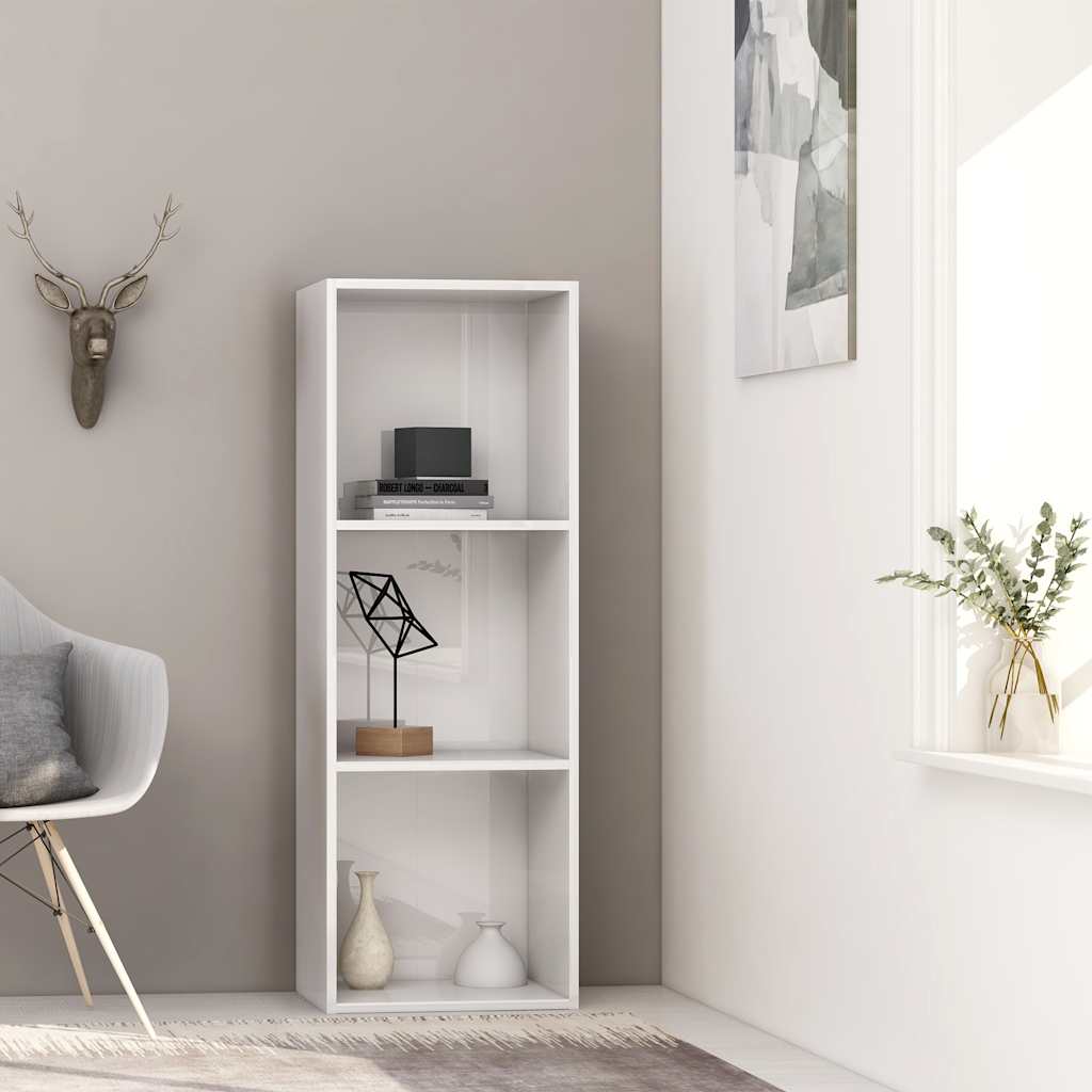 3-Tier Book Cabinet High Gloss White 40x30x114 cm Engineered Wood