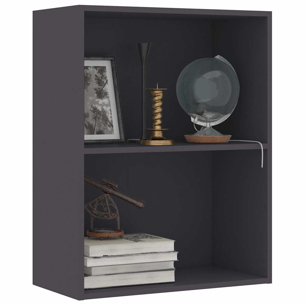 2-Tier Book Cabinet Grey 60x30x76.5 cm Engineered Wood