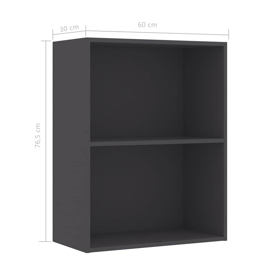 2-Tier Book Cabinet Grey 60x30x76.5 cm Engineered Wood