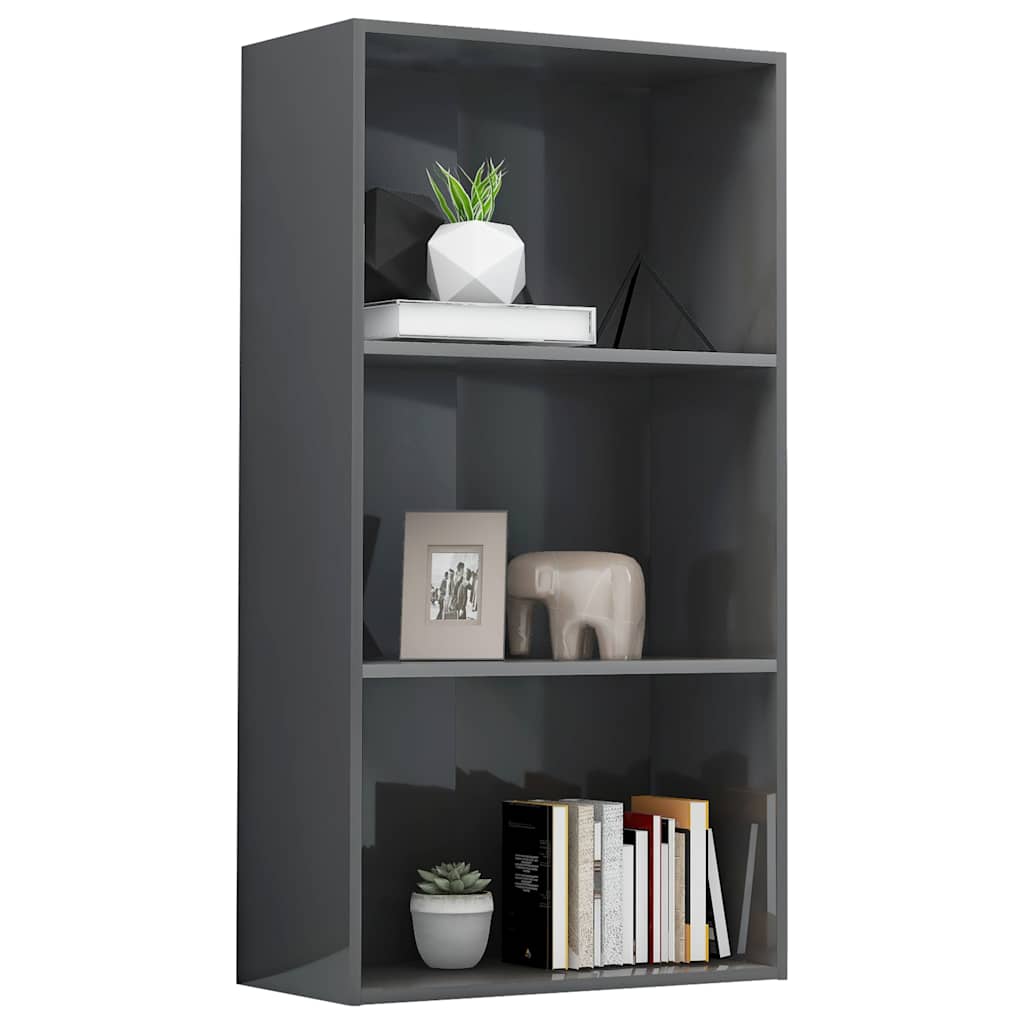 3-Tier Book Cabinet High Gloss Grey 60x30x114 cm Engineered Wood