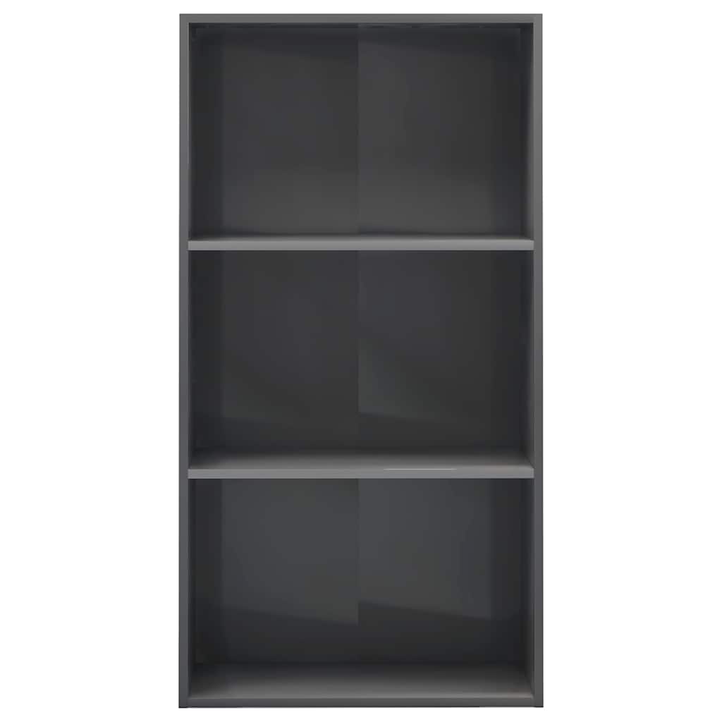 3-Tier Book Cabinet High Gloss Grey 60x30x114 cm Engineered Wood