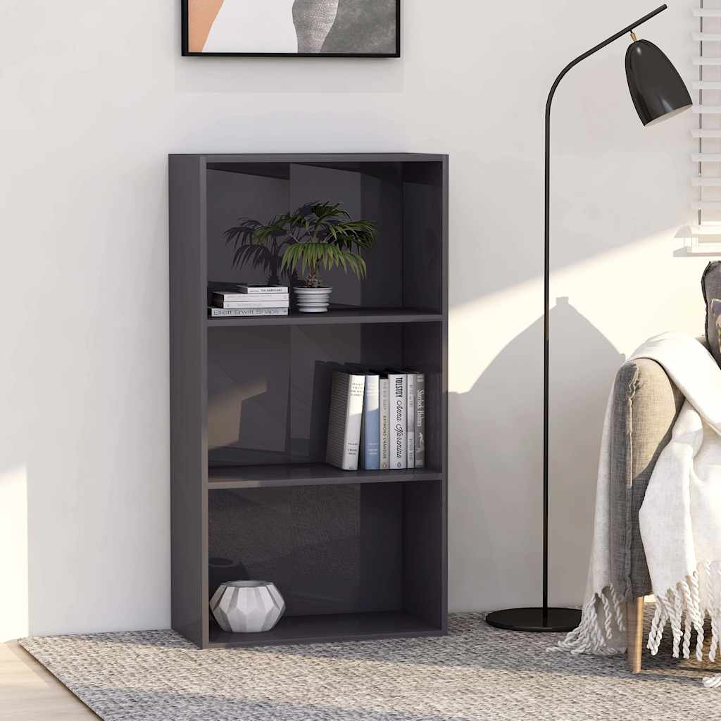 3-Tier Book Cabinet High Gloss Grey 60x30x114 cm Engineered Wood
