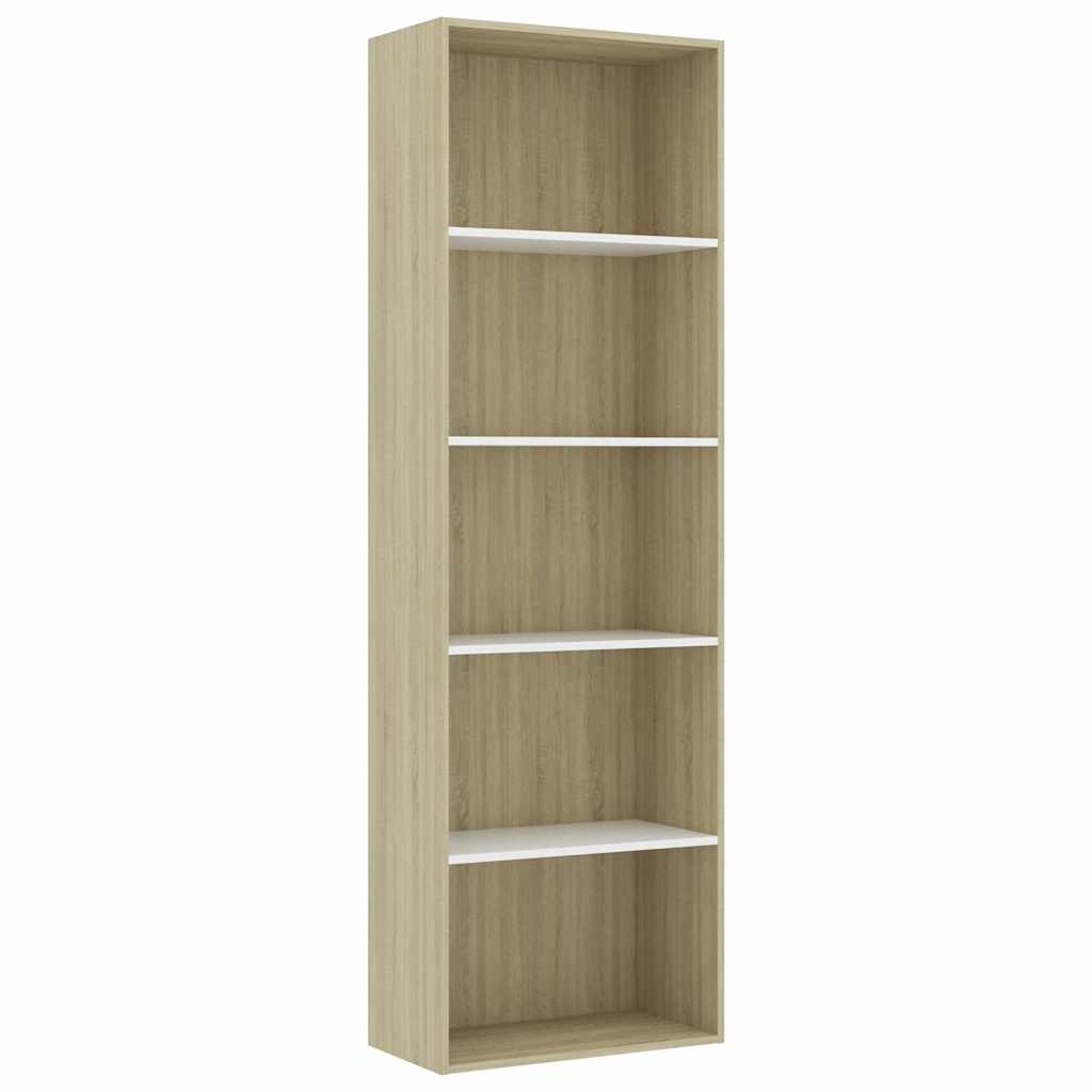 5-Tier Book Cabinet White and Sonoma Oak 60x30x189 cm Engineered Wood