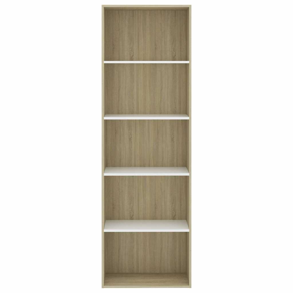 5-Tier Book Cabinet White and Sonoma Oak 60x30x189 cm Engineered Wood