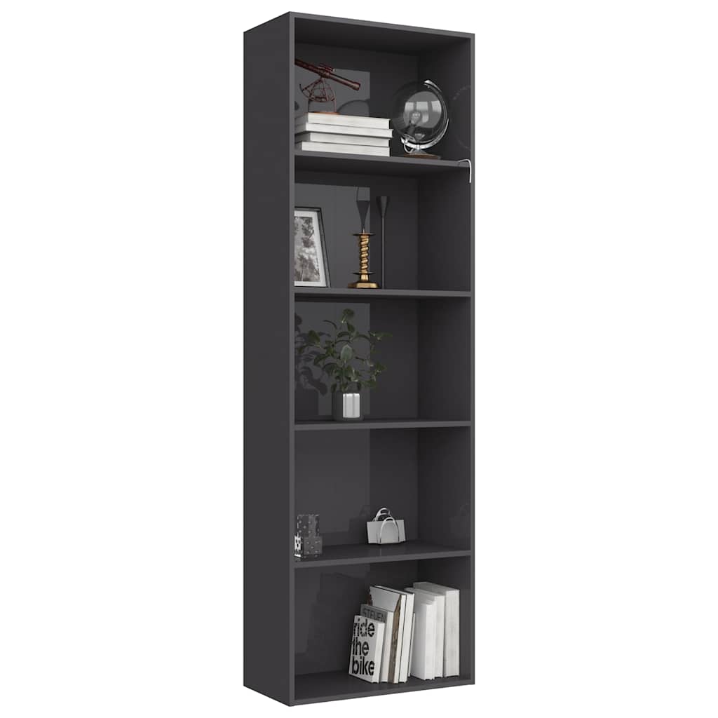 5-Tier Book Cabinet High Gloss Grey 60x30x189 cm Engineered Wood