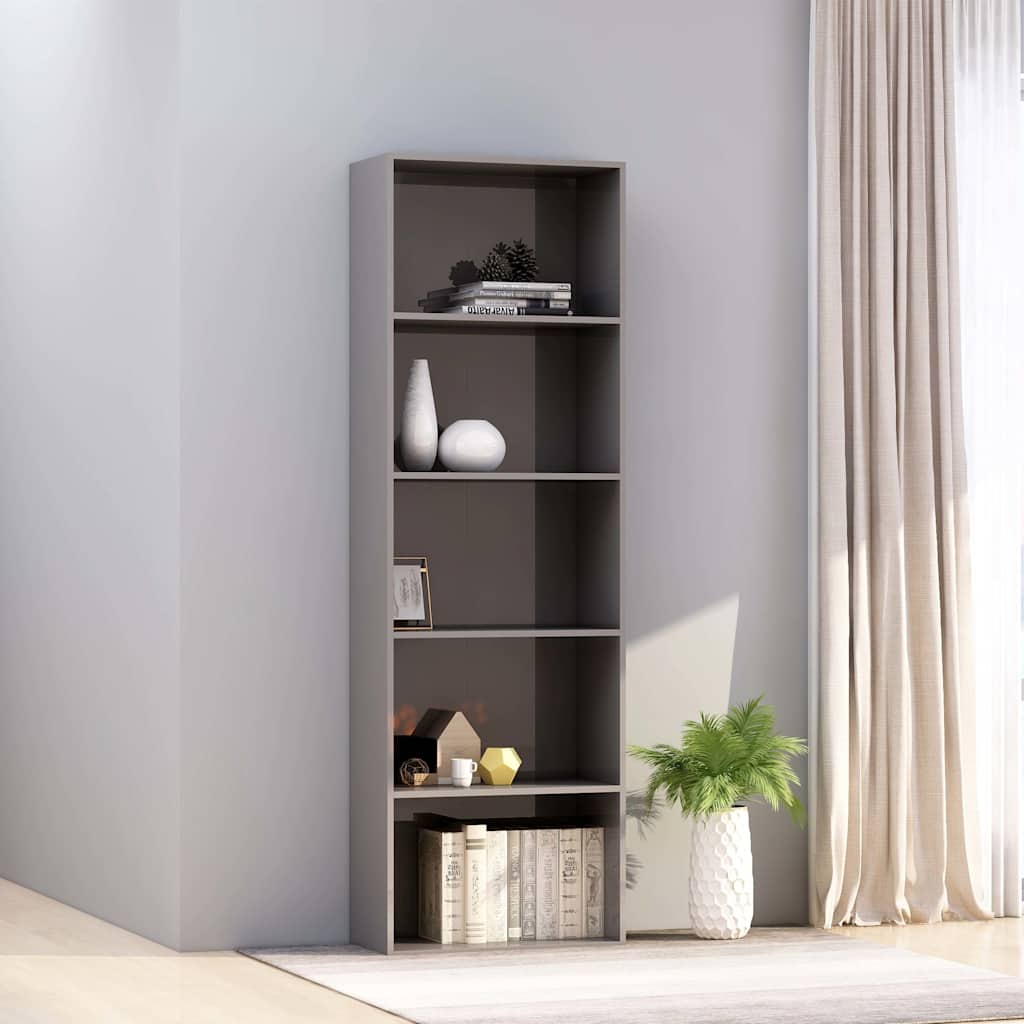 5-Tier Book Cabinet High Gloss Grey 60x30x189 cm Engineered Wood