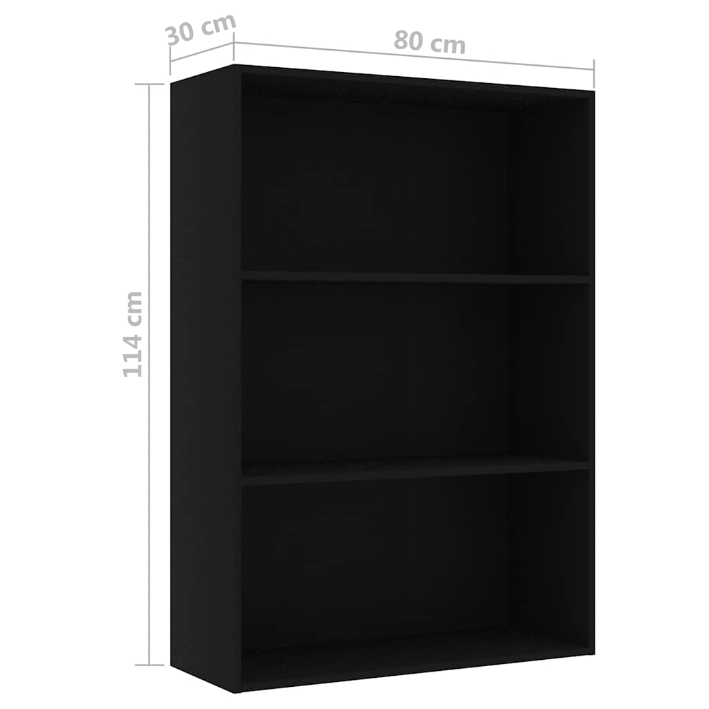 3-Tier Book Cabinet Black 80x30x114 cm Engineered Wood