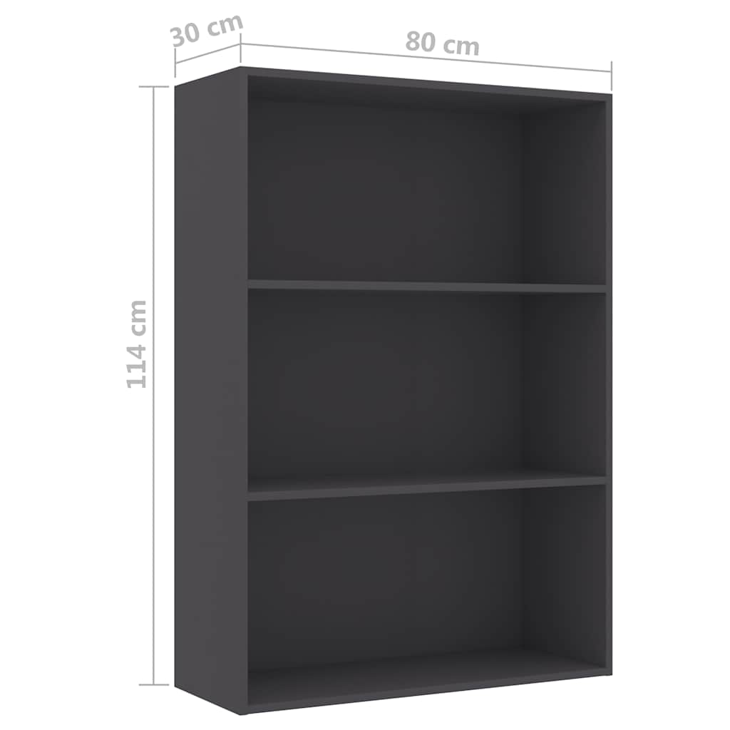 3-Tier Book Cabinet Grey 80x30x114 cm Engineered Wood