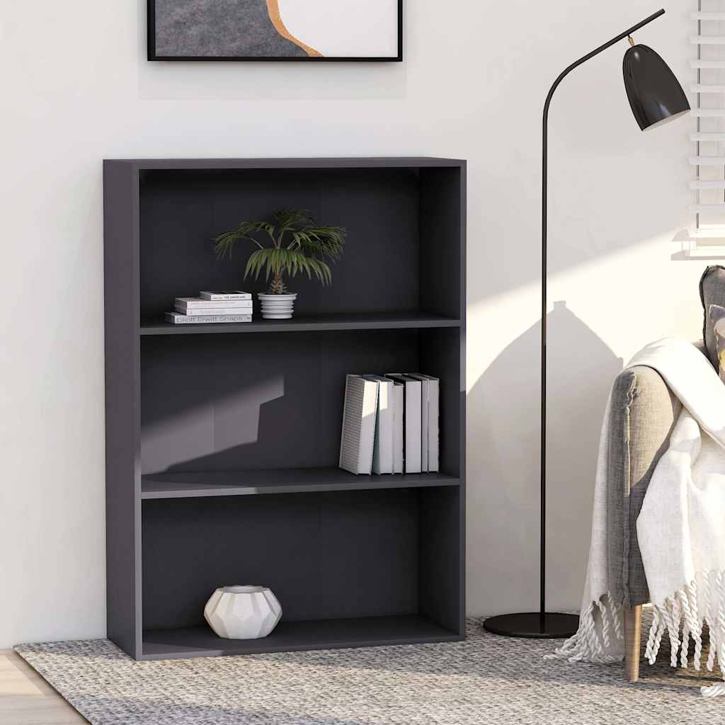 3-Tier Book Cabinet Grey 80x30x114 cm Engineered Wood