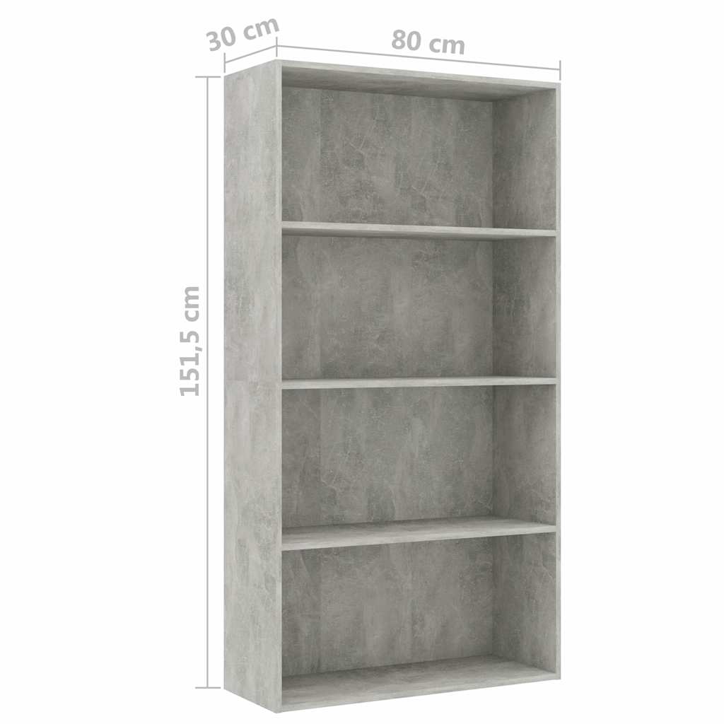 4-Tier Book Cabinet Concrete Grey 80x30x151.5 cm Engineered Wood