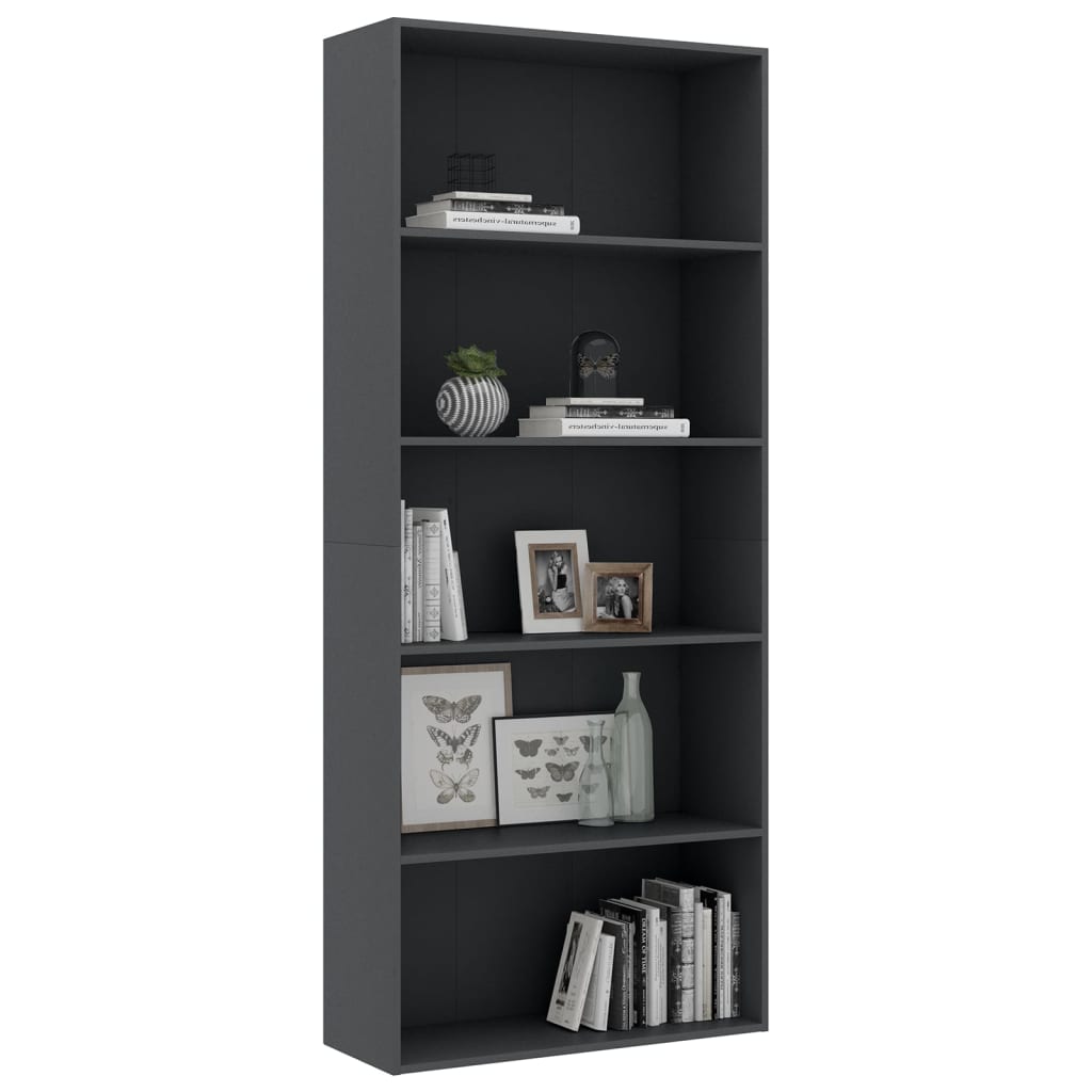 5-Tier Book Cabinet Grey 80x30x189 cm Engineered Wood