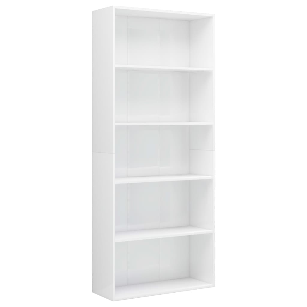 5-Tier Book Cabinet High Gloss White 80x30x189 cm Engineered Wood