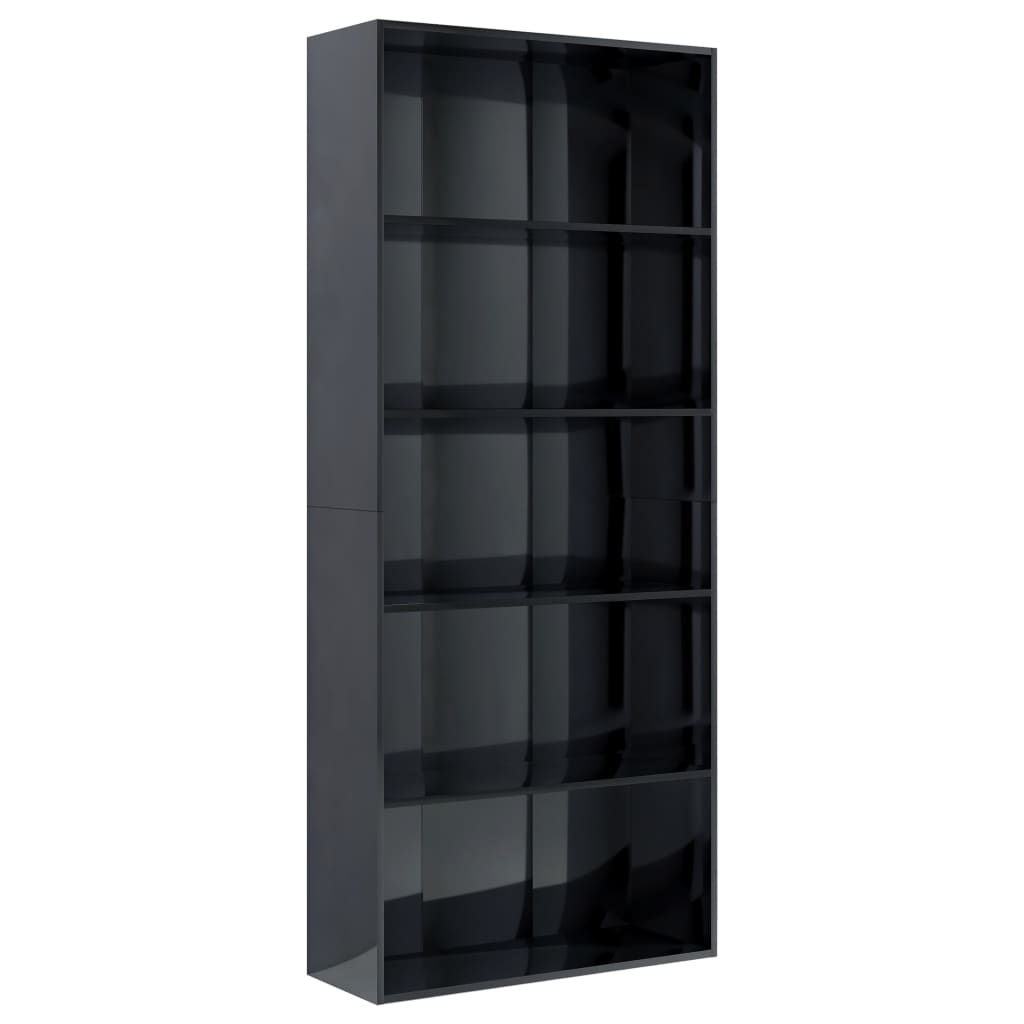 5-Tier Book Cabinet High Gloss Black 80x30x189 cm Engineered Wood