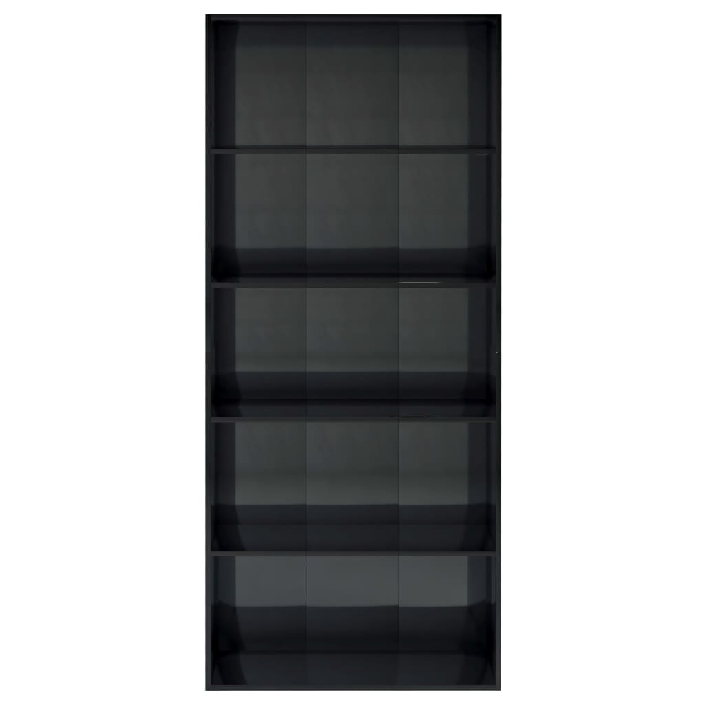 5-Tier Book Cabinet High Gloss Black 80x30x189 cm Engineered Wood