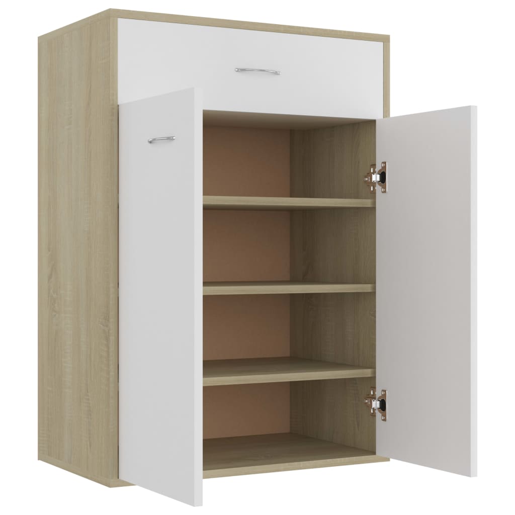 Shoe Cabinet White and Sonoma Oak 60x35x84 cm Engineered Wood