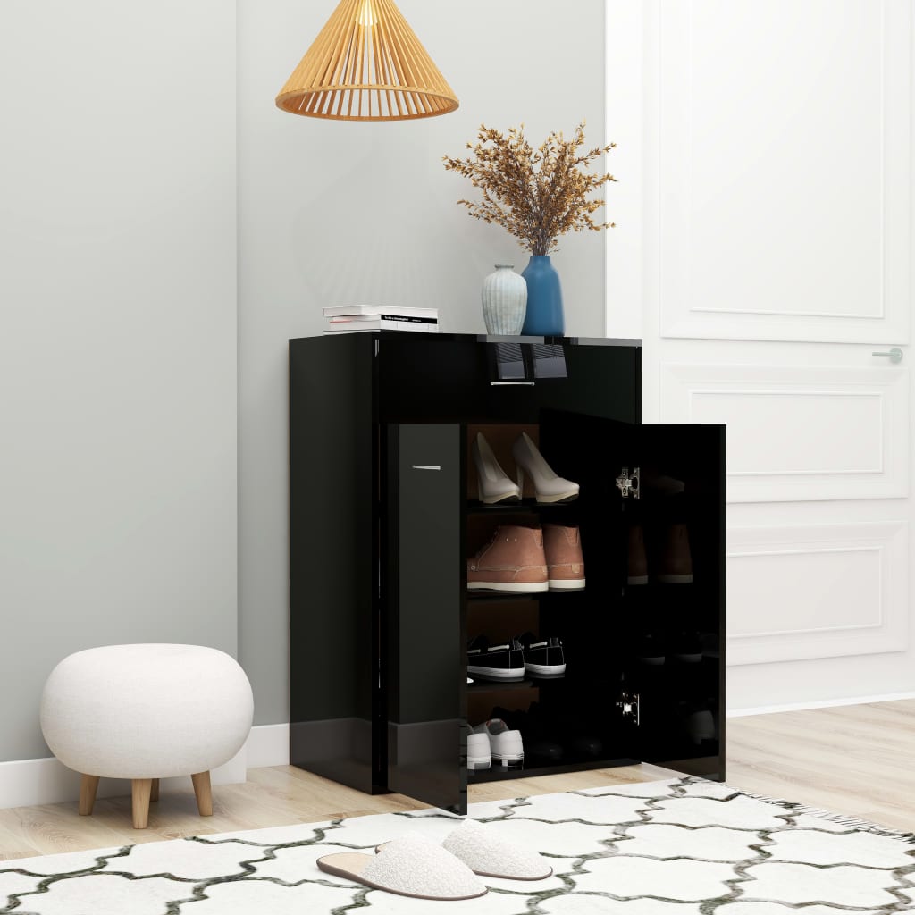 Shoe Cabinet High Gloss Black 60x35x84 cm Engineered Wood