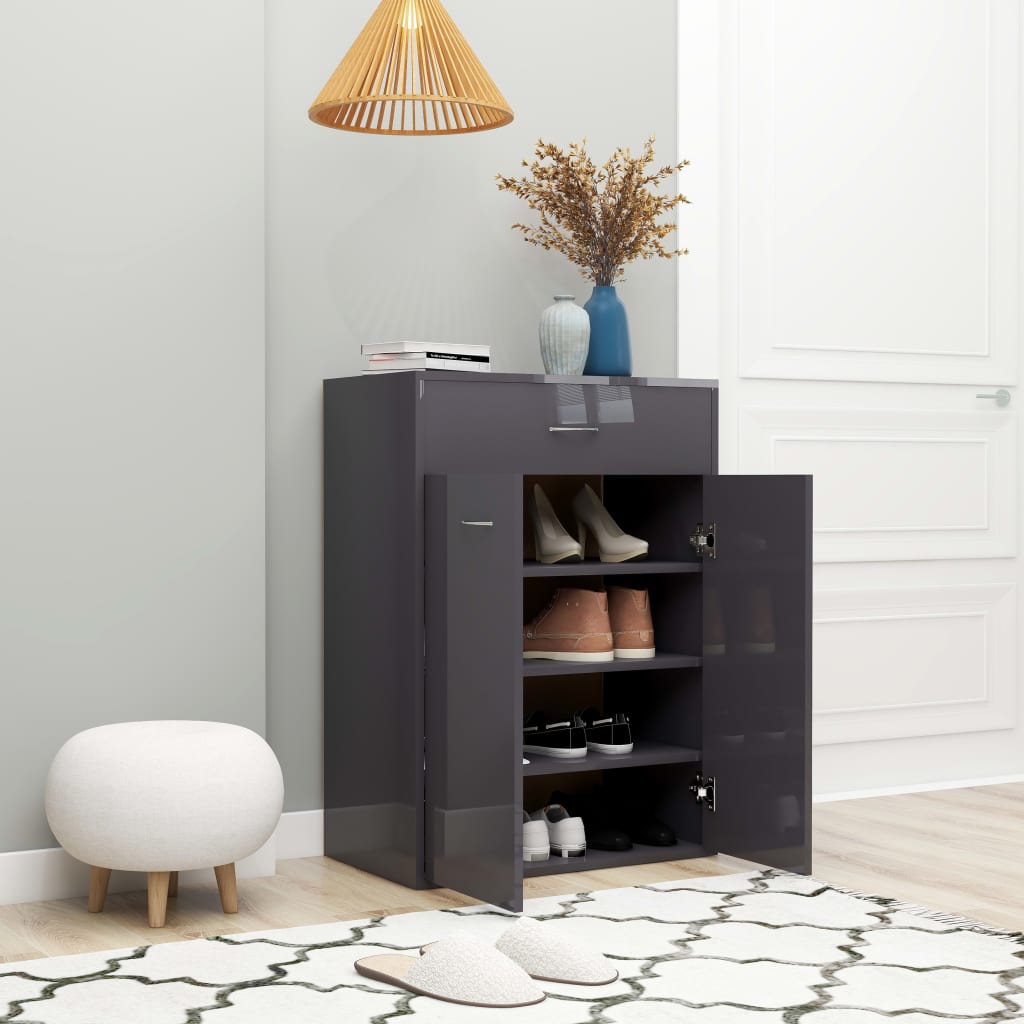 Shoe Cabinet High Gloss Grey 60x35x84 cm Engineered Wood