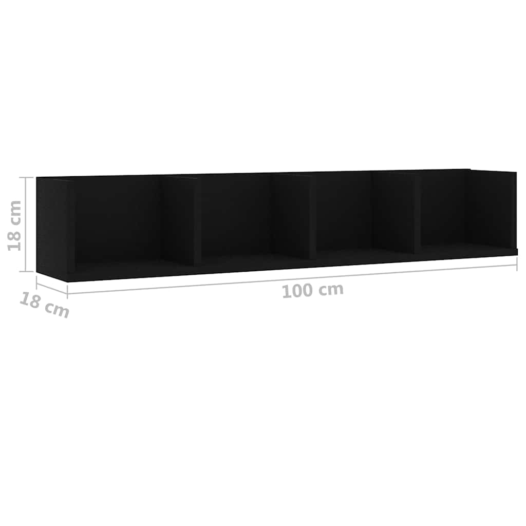 CD Wall Shelf Black 100x18x18 cm Engineered Wood