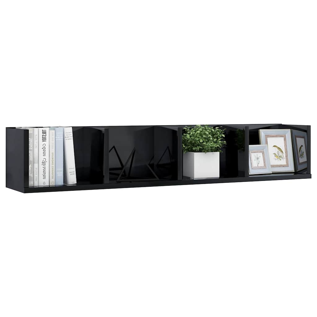 CD Wall Shelf High Gloss Black 100x18x18 cm Engineered Wood