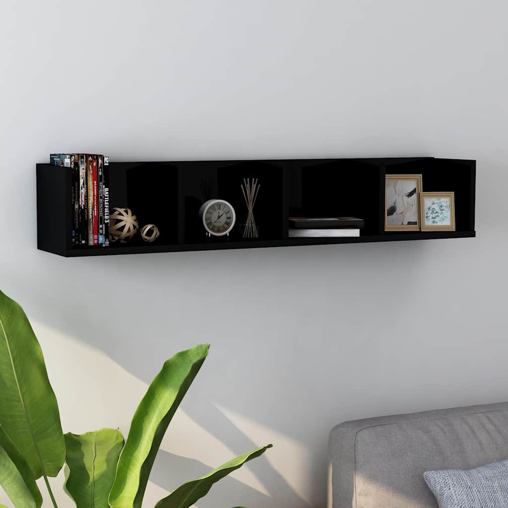 CD Wall Shelf High Gloss Black 100x18x18 cm Engineered Wood