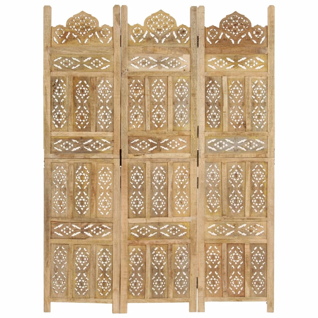 Hand Carved 3-Panel Room Divider 120x165 cm Solid Mango Wood