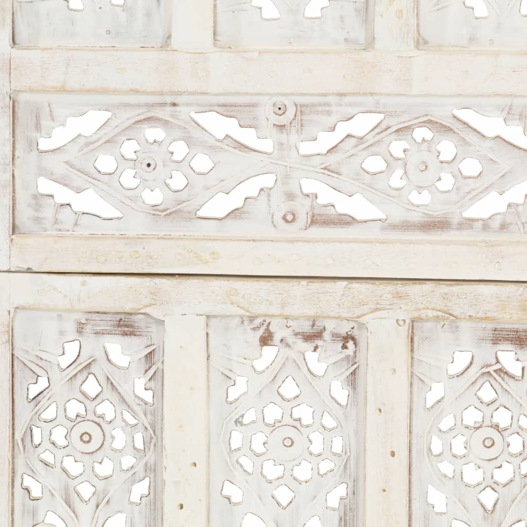 Hand carved 3-Panel Room Divider White 120x165 cm Solid Mango Wood