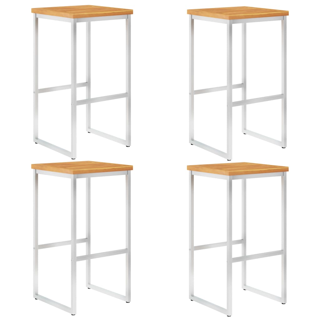 Bar Stools 4 pcs Solid Acacia Wood and Stainless Steel